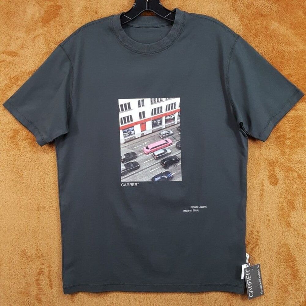 CARRER Shirt Mens XL Grey Pullover Crew City Street Cars Driving T-Shirt